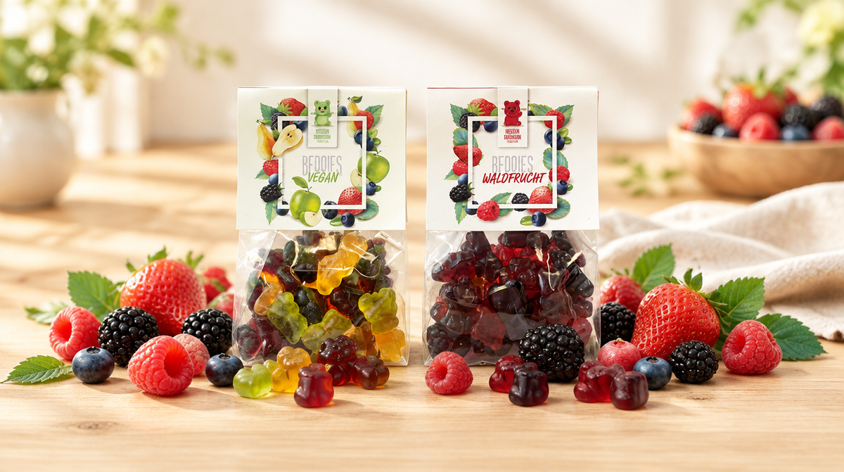 Fruchtsaft-Gummibärchen von Hessen Schokolade mit frischen Beeren