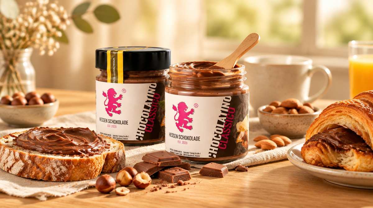 Chocolatino Schokoladenaufstrich am Frühstückstisch