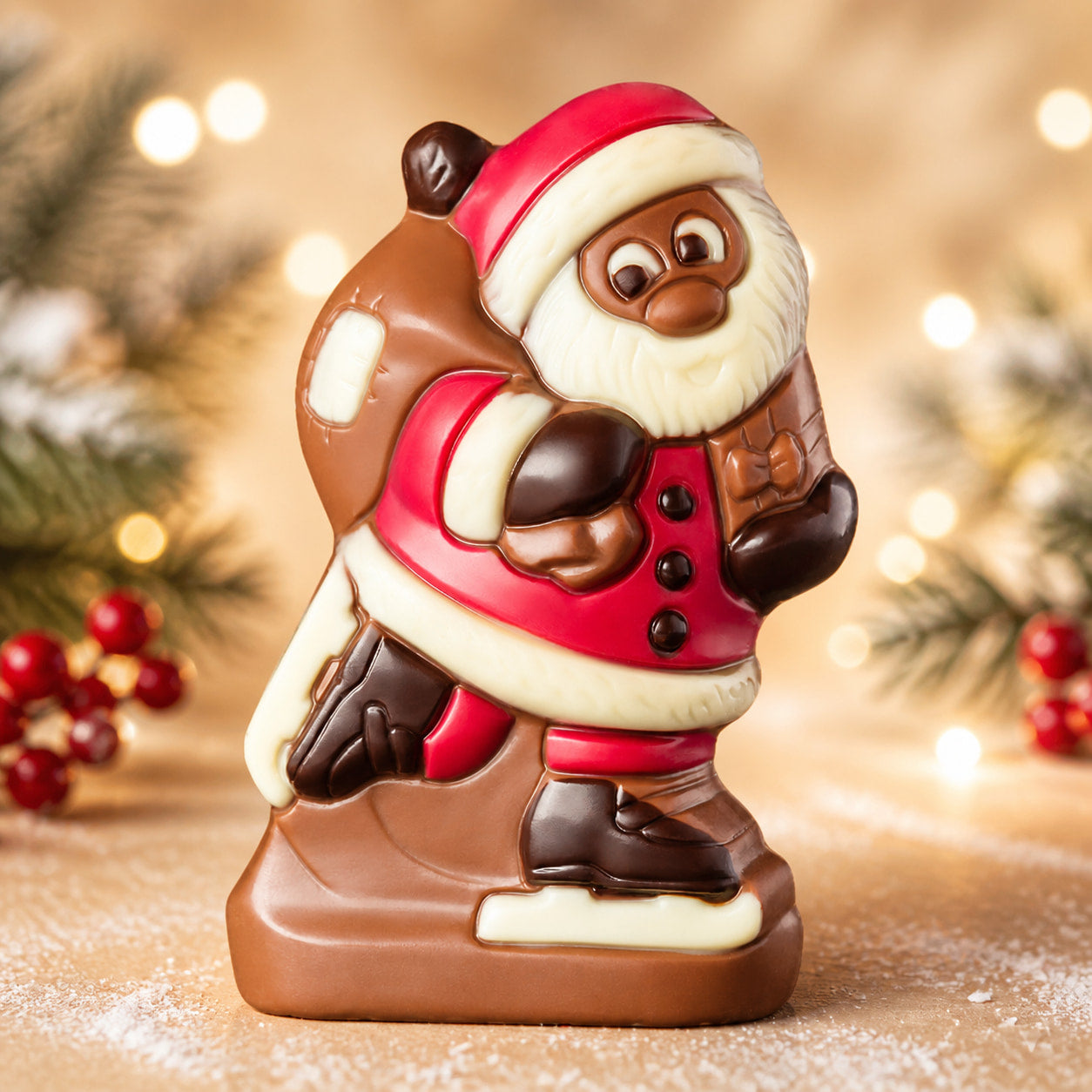 Weihnachtsmann auf Schlittschuhen, Schokoladenfigur 50 g von Hessen Schokolade