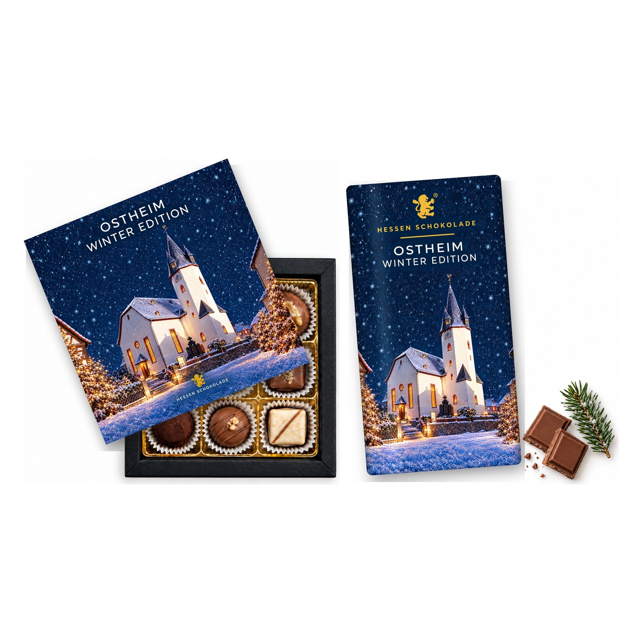 Präsent-Set Butzbach Winter Edition – Ostheim (Martinskirche) (9er Pralinen + Tafel)
