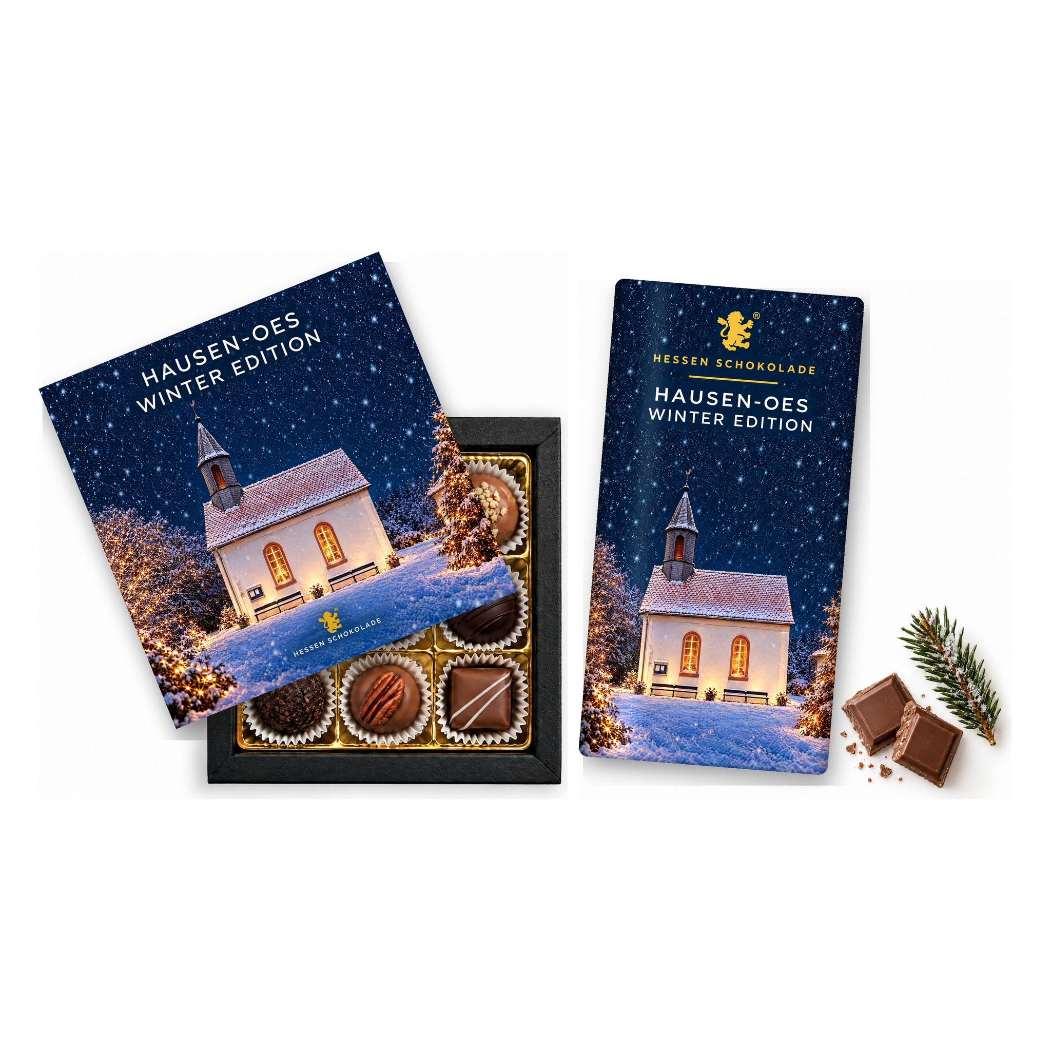 Präsent-Set Butzbach Winter Edition – Hausen-Oes (Ev. Kapelle) (9er Pralinen + Tafel)