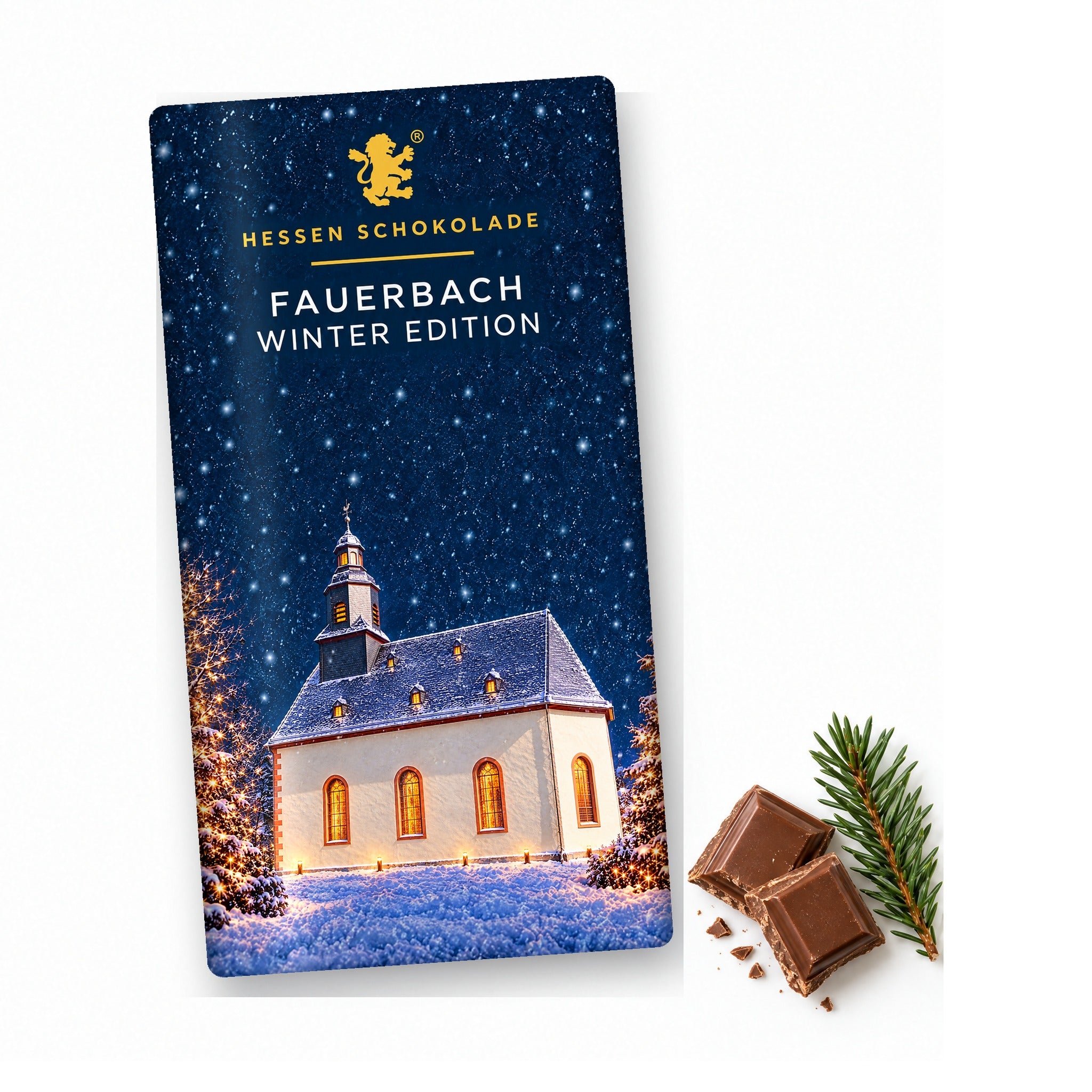 Vollmilch-Tafel Butzbach Winter Edition – Fauerbach v. d. H. (Ev. Kirche) – Tafel mit Motiv-Banderole