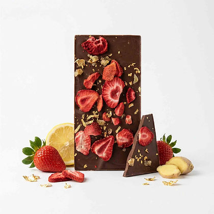 Premium Vollmilchschokolade Zitrone, Erdbeere, Ingwer