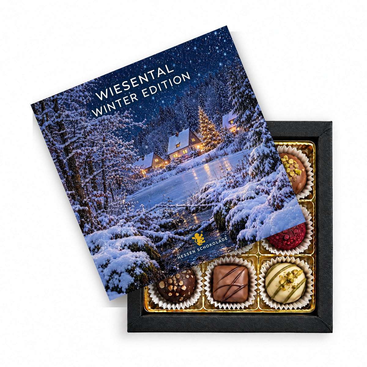 9er Pralinen in Geschenkbox mit Einleger „Waldsiedlung“ – Butzbach-Wiesental
