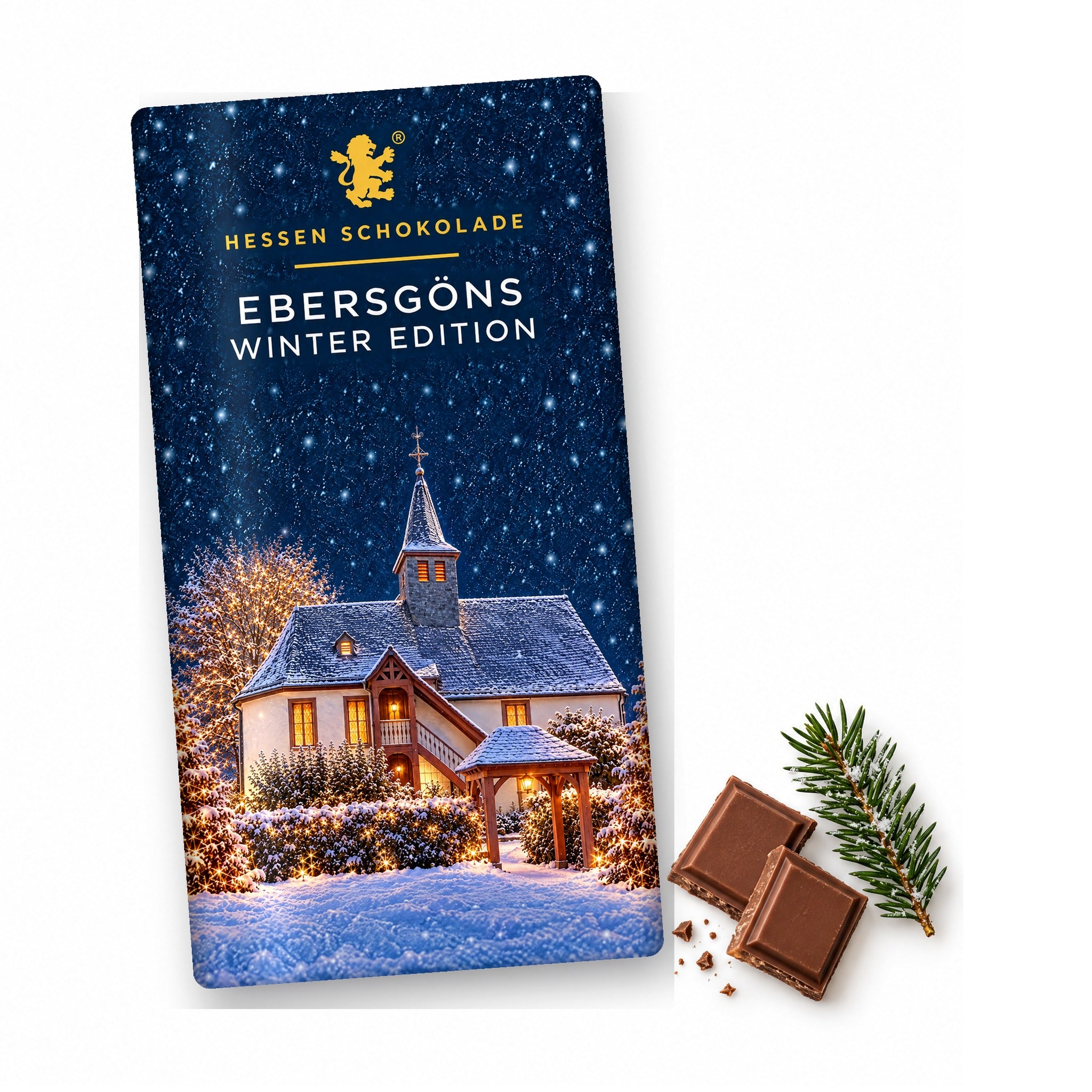 Vollmilch-Tafel Butzbach Winter Edition – Ebersgöns (Ev. Kirche) – Tafel mit Motiv-Banderole