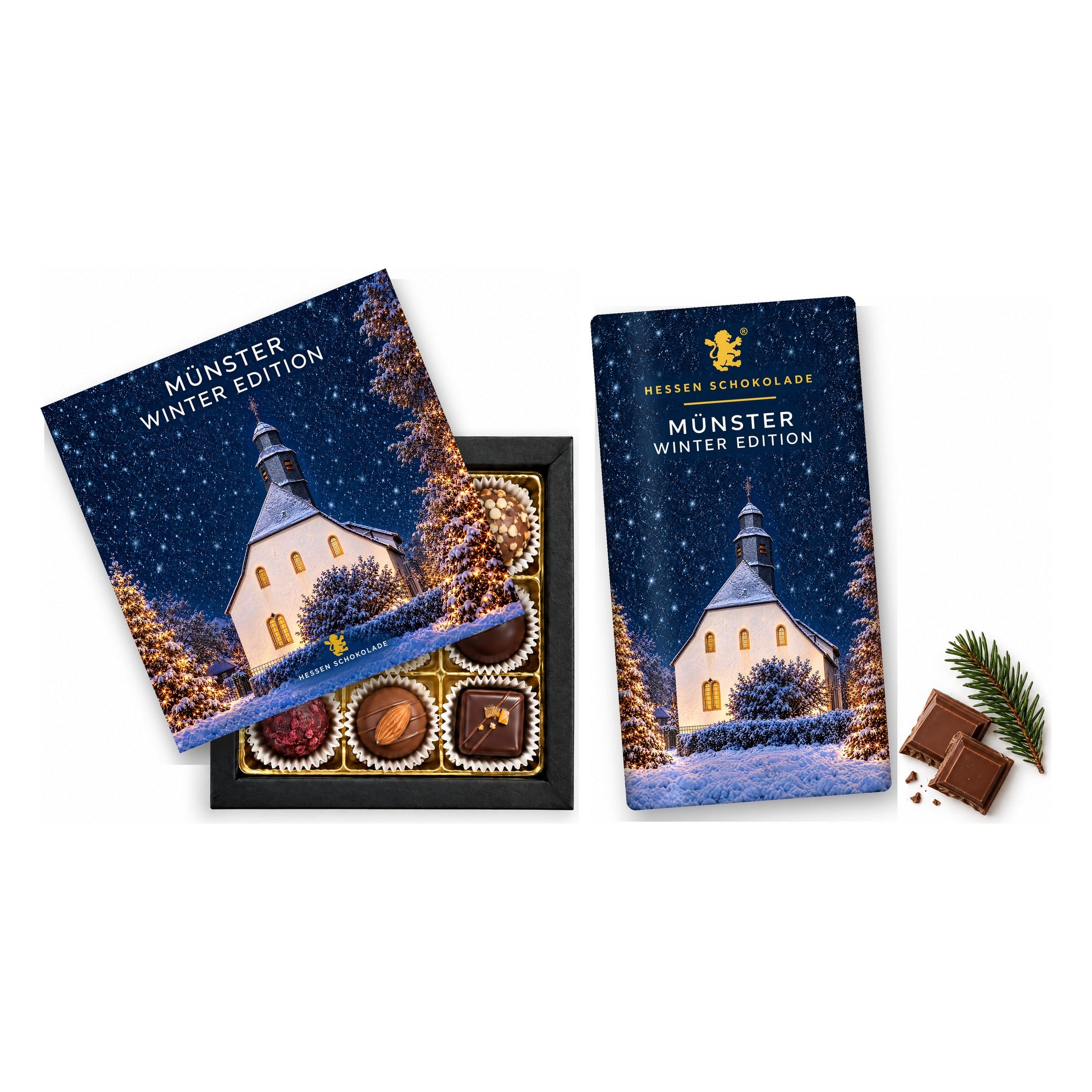 Präsent-Set Butzbach Winter Edition – Münster (Ev. Kirche) (9er Pralinen + Tafel)