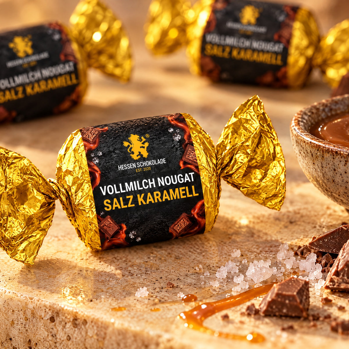 Nougathappen Vollmilch Nougat Salz Karamell mit Karamell und Meersalz
