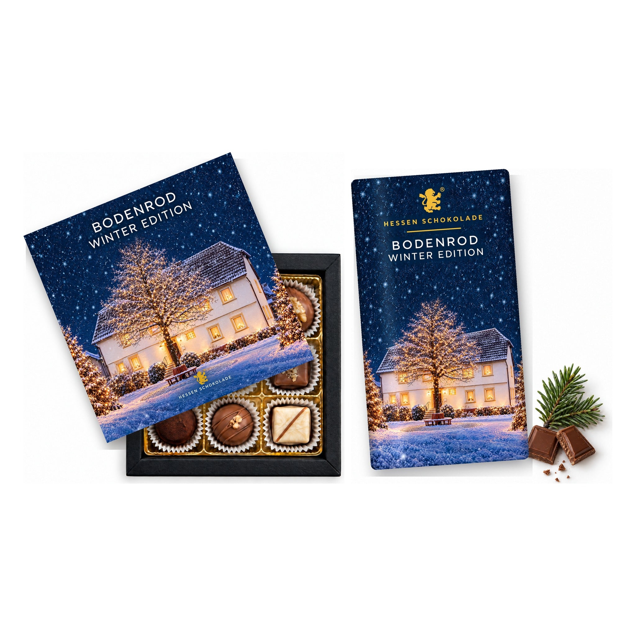 Präsent-Set Butzbach Winter Edition – Bodenrod (Alte Schule) (9er Pralinen + Tafel)