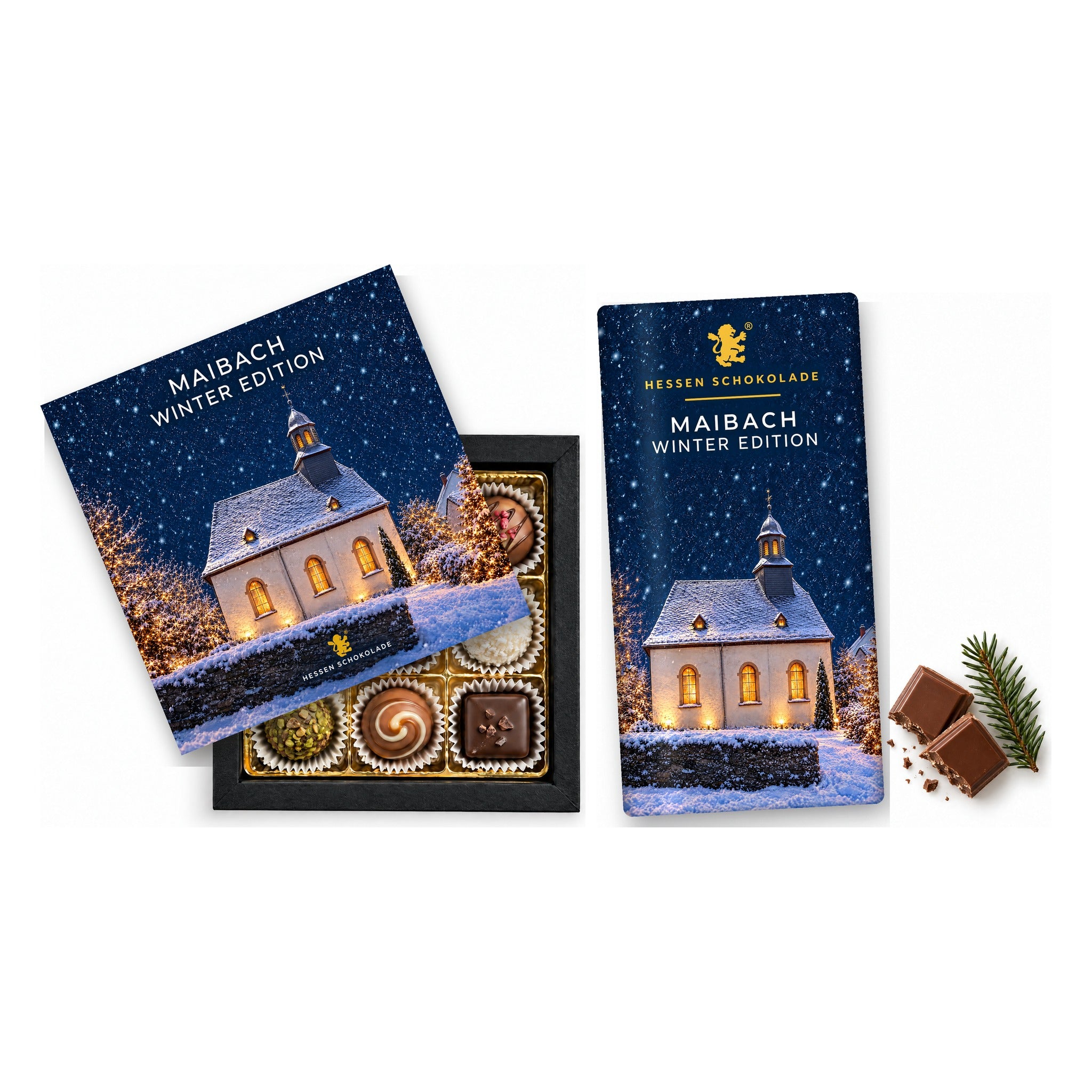 Präsent-Set Butzbach Winter Edition – Maibach (Ev. Kirche) (9er Pralinen + Tafel)