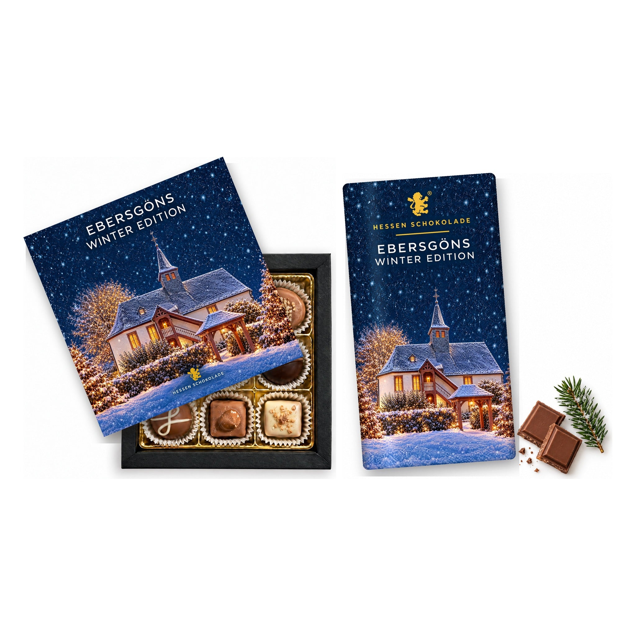 Präsent-Set Butzbach Winter Edition – Ebersgöns (Ev. Kirche) (9er Pralinen + Tafel)