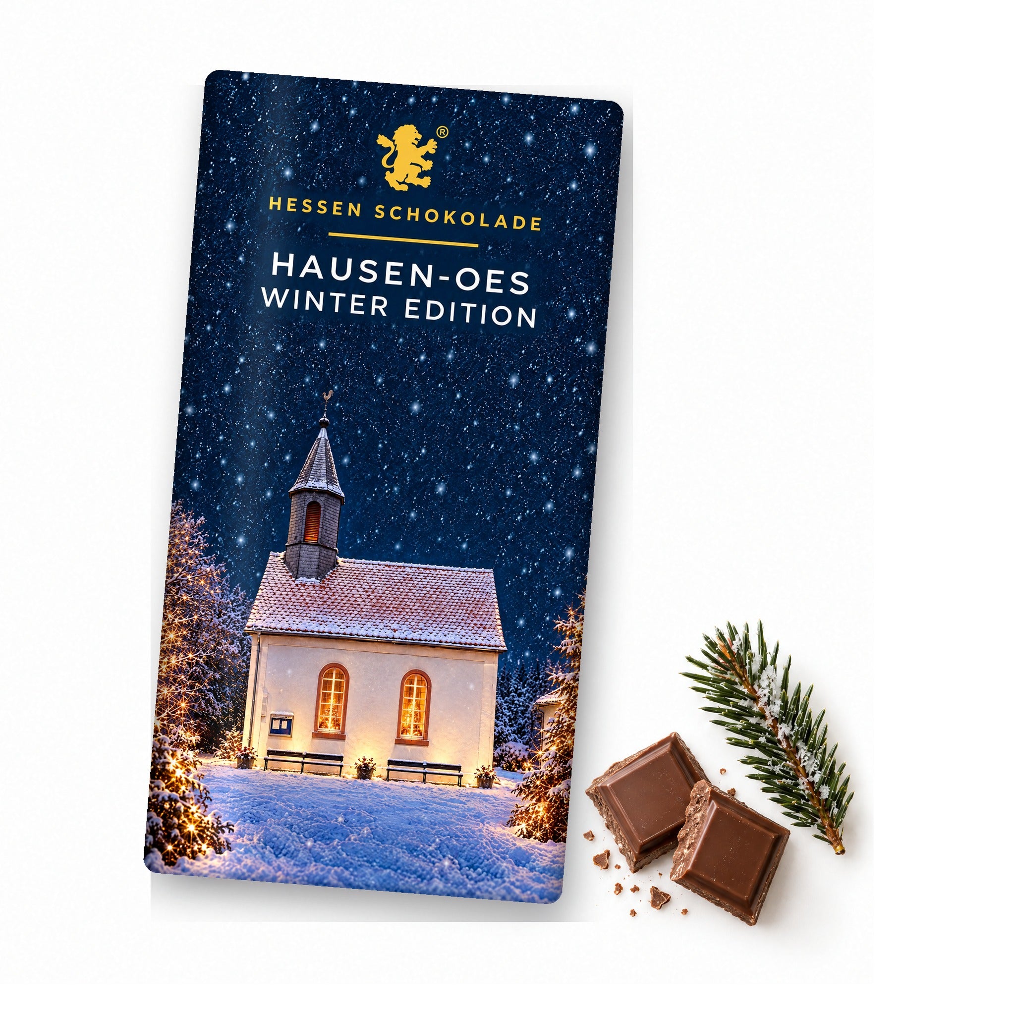 Vollmilch-Tafel Butzbach Winter Edition – Hausen-Oes (Ev. Kapelle) – Tafel mit Motiv-Banderole
