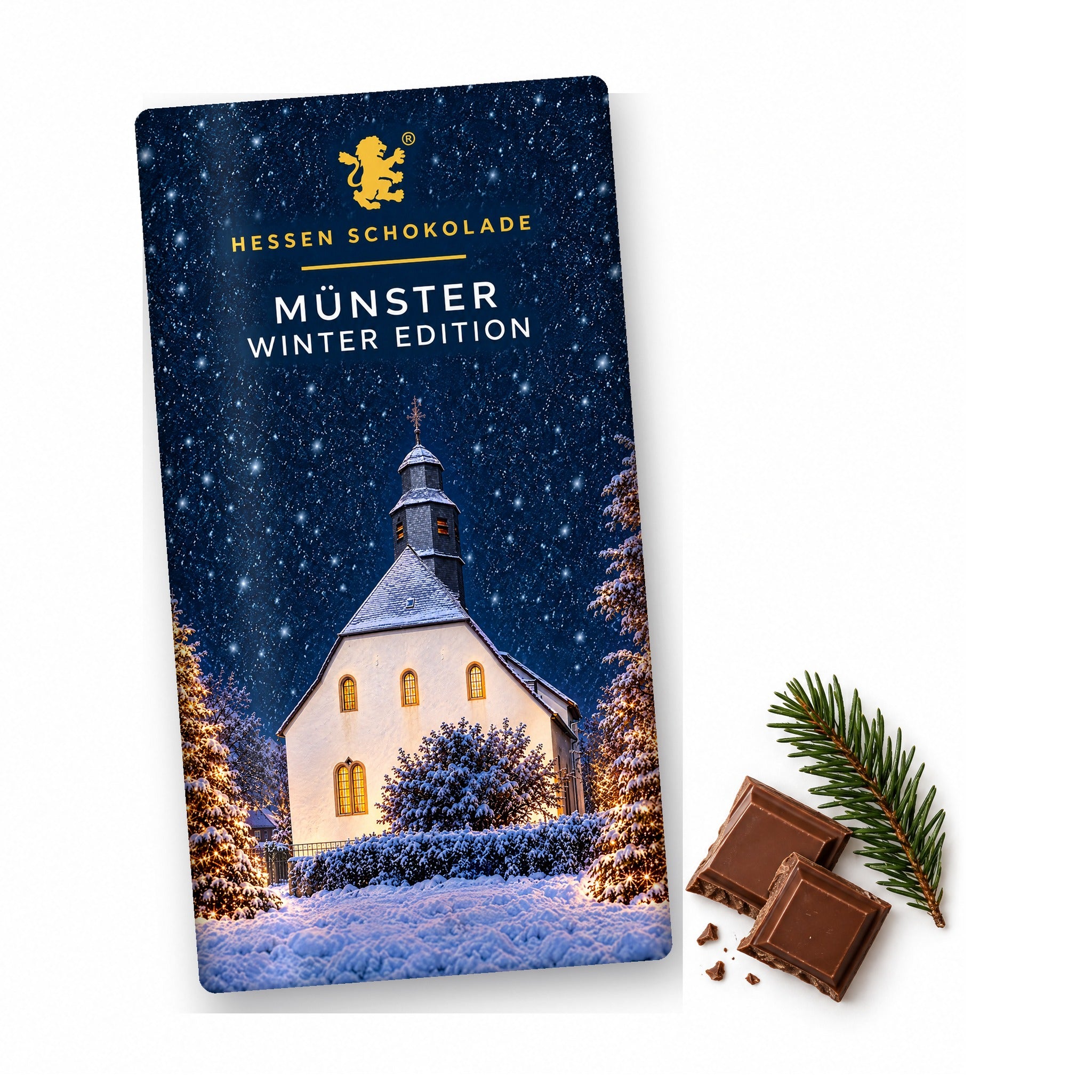 Vollmilch-Tafel Butzbach Winter Edition – Münster (Ev. Kirche) – Tafel mit Motiv-Banderole