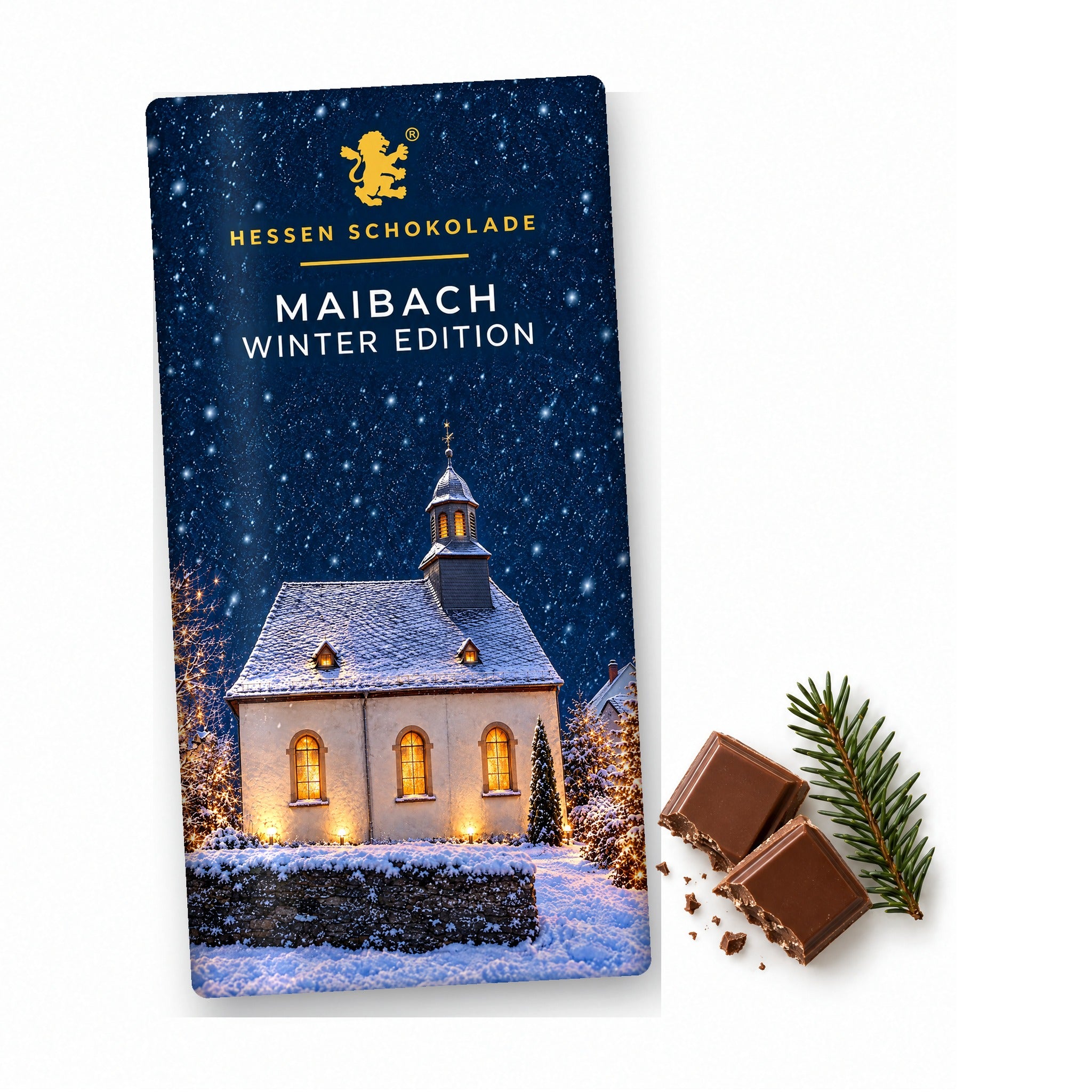 Vollmilch-Tafel Butzbach Winter Edition – Maibach (Ev. Kirche) – Tafel mit Motiv-Banderole