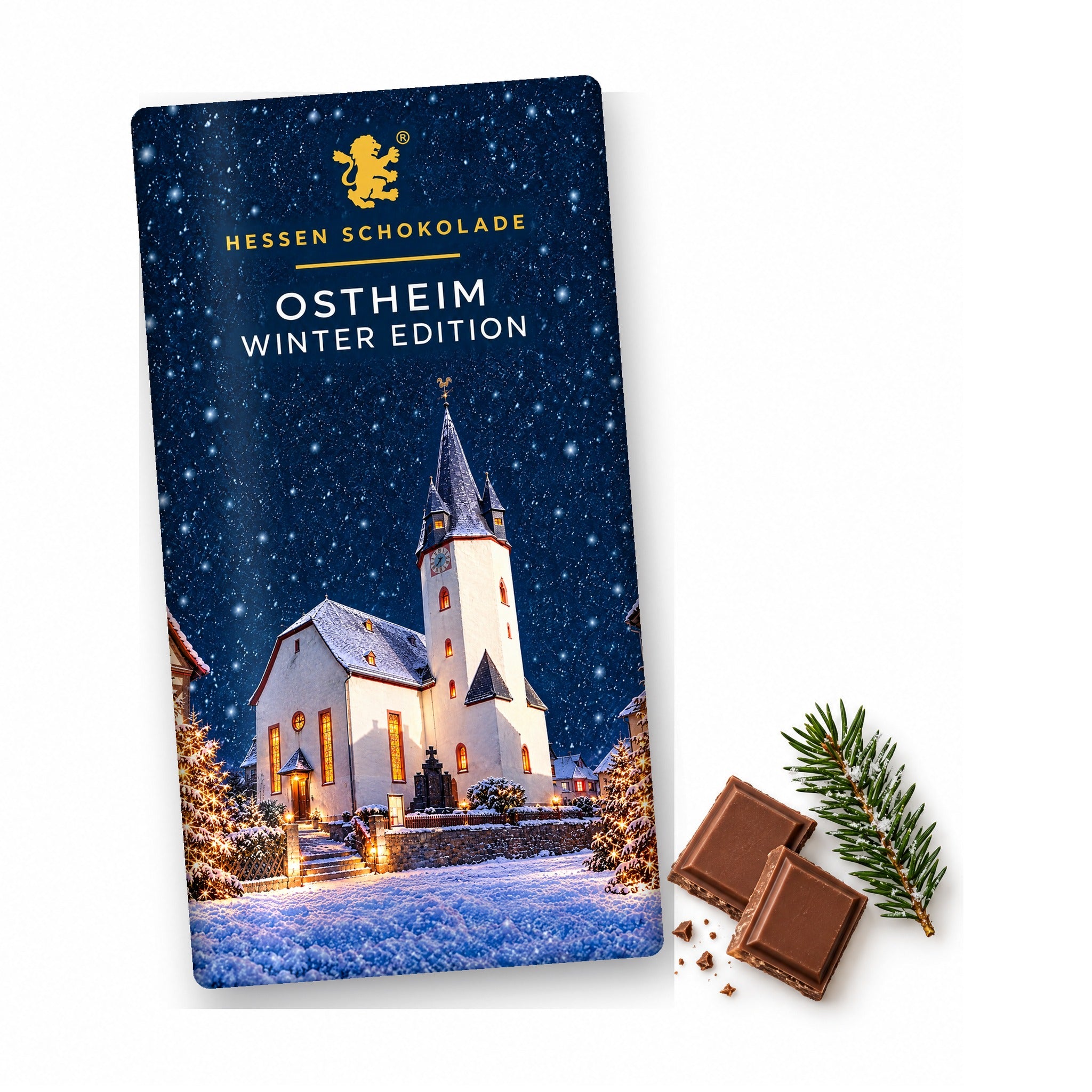 Vollmilch-Tafel Butzbach Winter Edition – Ostheim (Martinskirche) – Tafel mit Motiv-Banderole