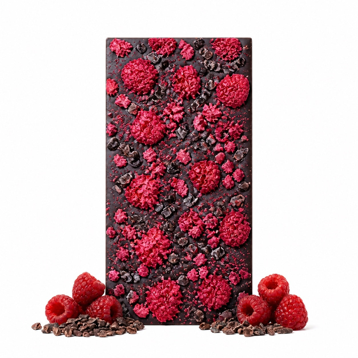 Premium Vollmilchschokolade Himbeere, Kakao Nibs