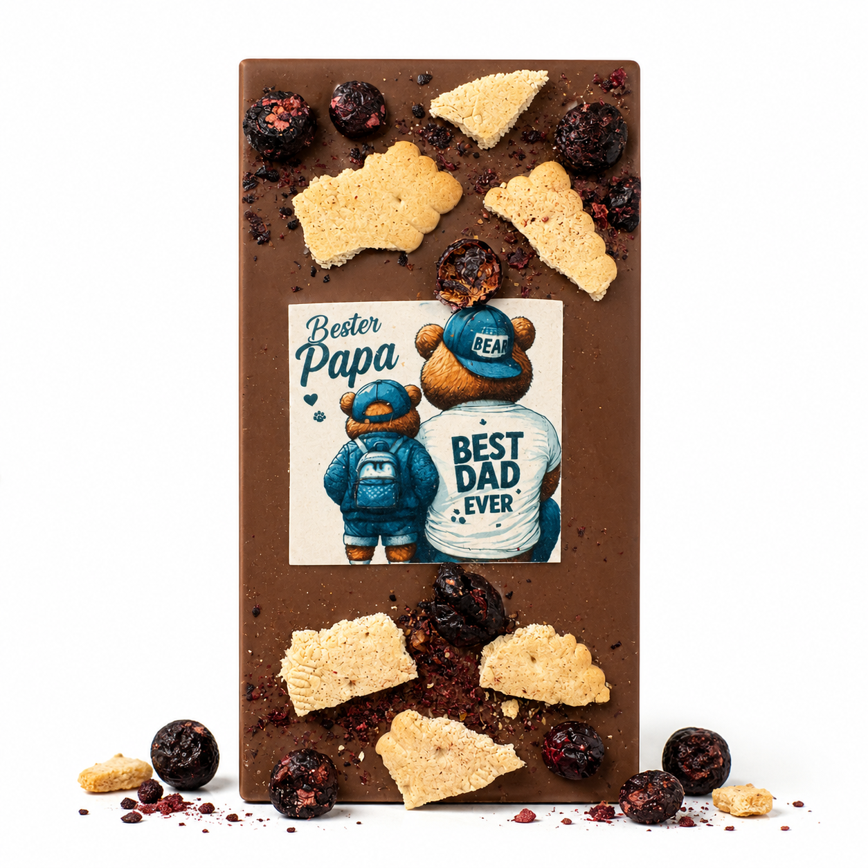 Premium Milchschokolade Bester Papa – Schwarze Johannisbeere, Kekse