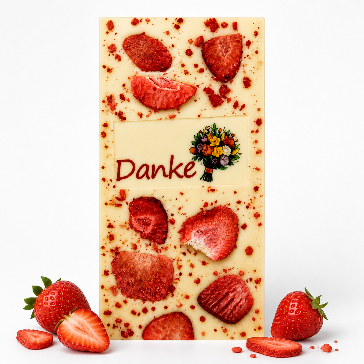 Premium weiße Schokolade Danke – Erdbeere