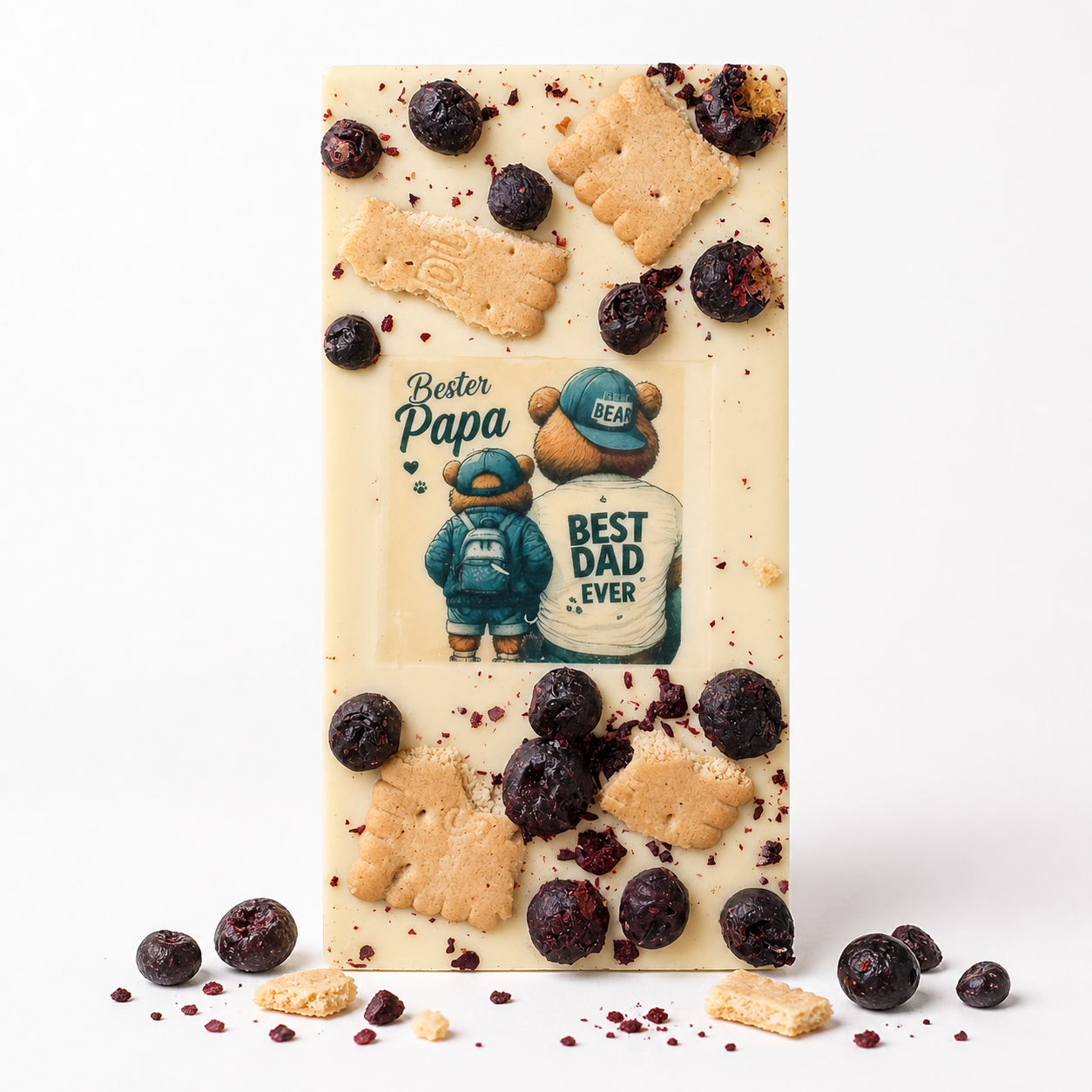 Premium weiße Schokolade Bester Papa – Schwarze Johannisbeere, Kekse