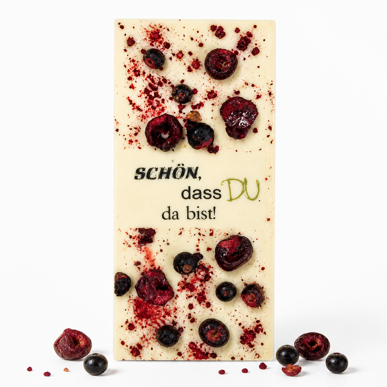 Premium weiße Schokolade Alles Gute – Schwarze Johannisbeere, Blütenmix