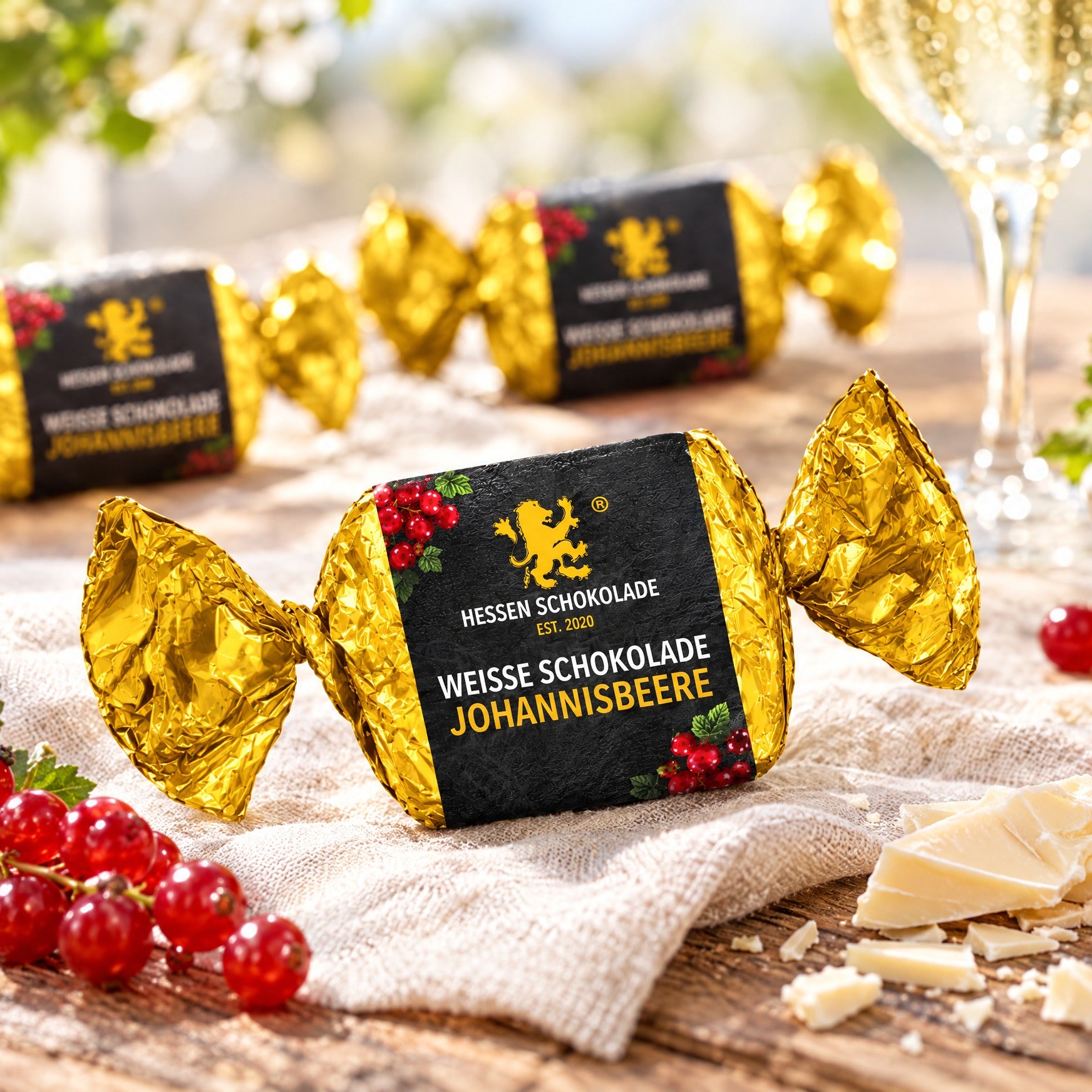 Nougathappen Weiße Schokolade Johannisbeere mit frischen Johannisbeeren