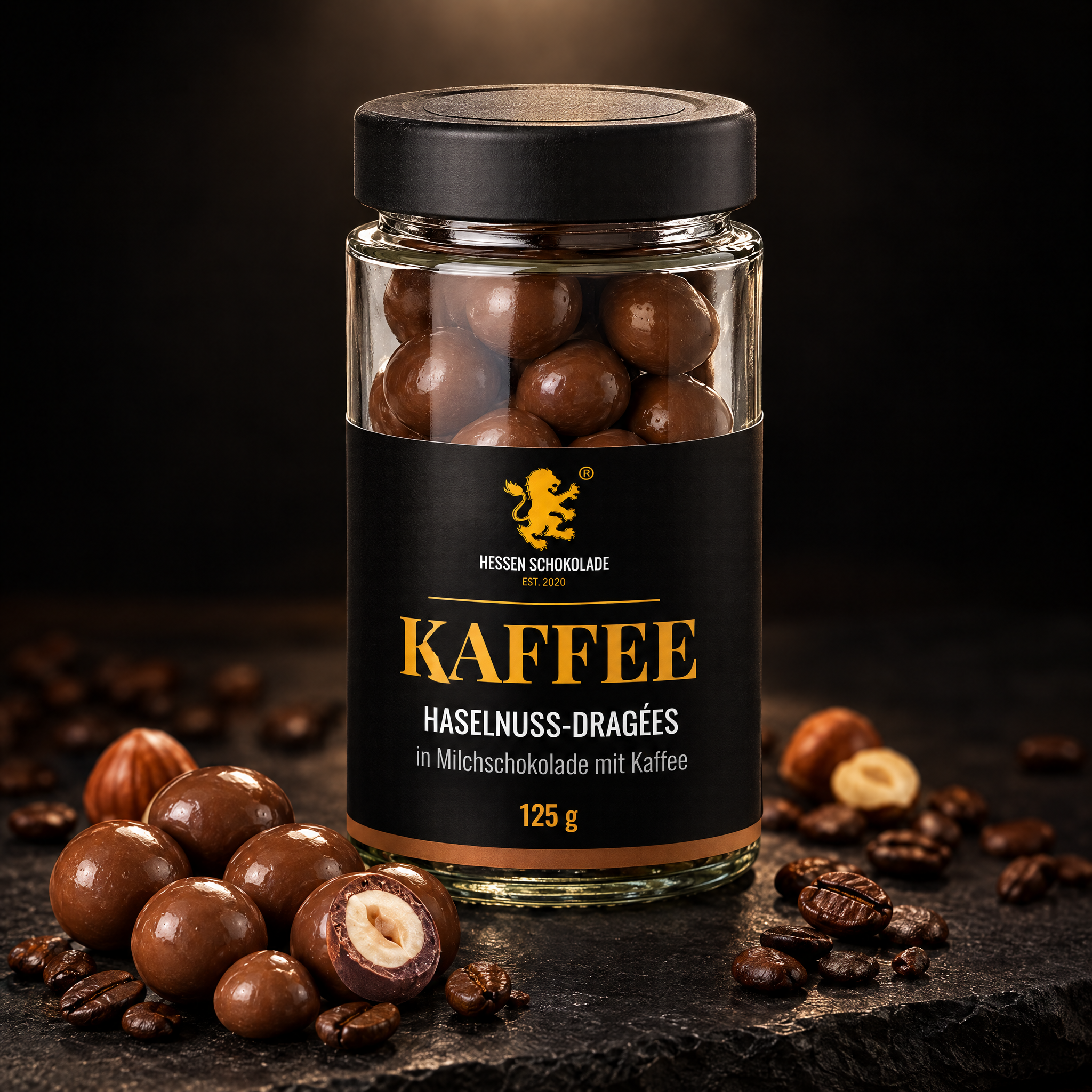 Kaffee-Haselnuss-Dragées im Glas, 125 g – Hessen Schokolade