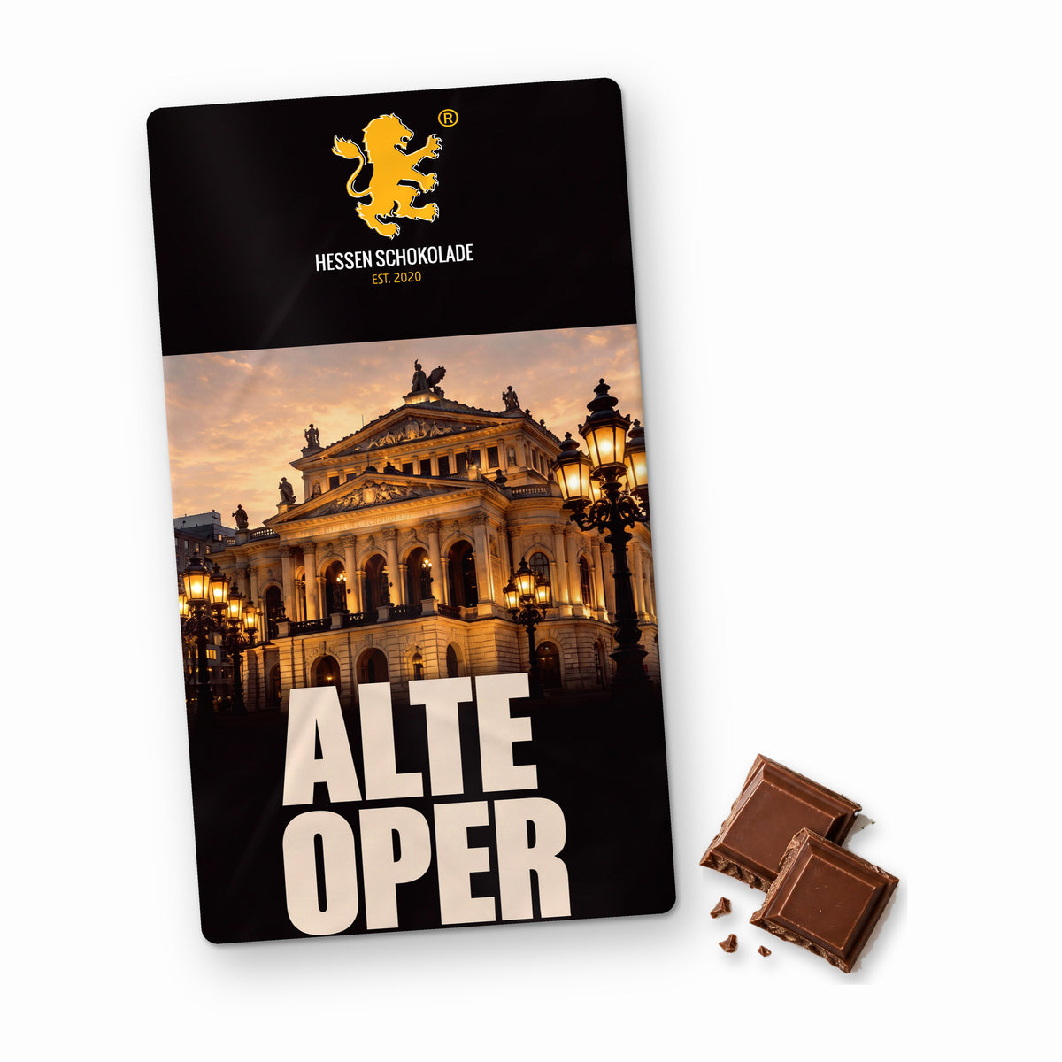 Frankfurt Schokolade: Vollmilch-Tafel mit Banderole „Alte Oper“ – Süße Grüße aus Frankfurt am Main