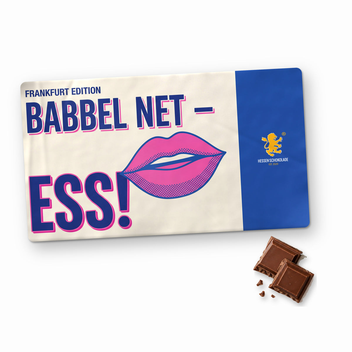 Frankfurt Schokolade „Babbel net – Ess!“ im Querformat – Souvenir aus Frankfurt am Main