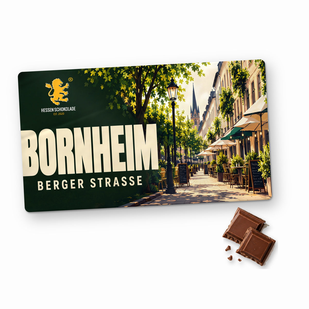 Frankfurt Schokolade „Bornheim – Berger Straße“ im Querformat – Souvenir aus Frankfurt am Main