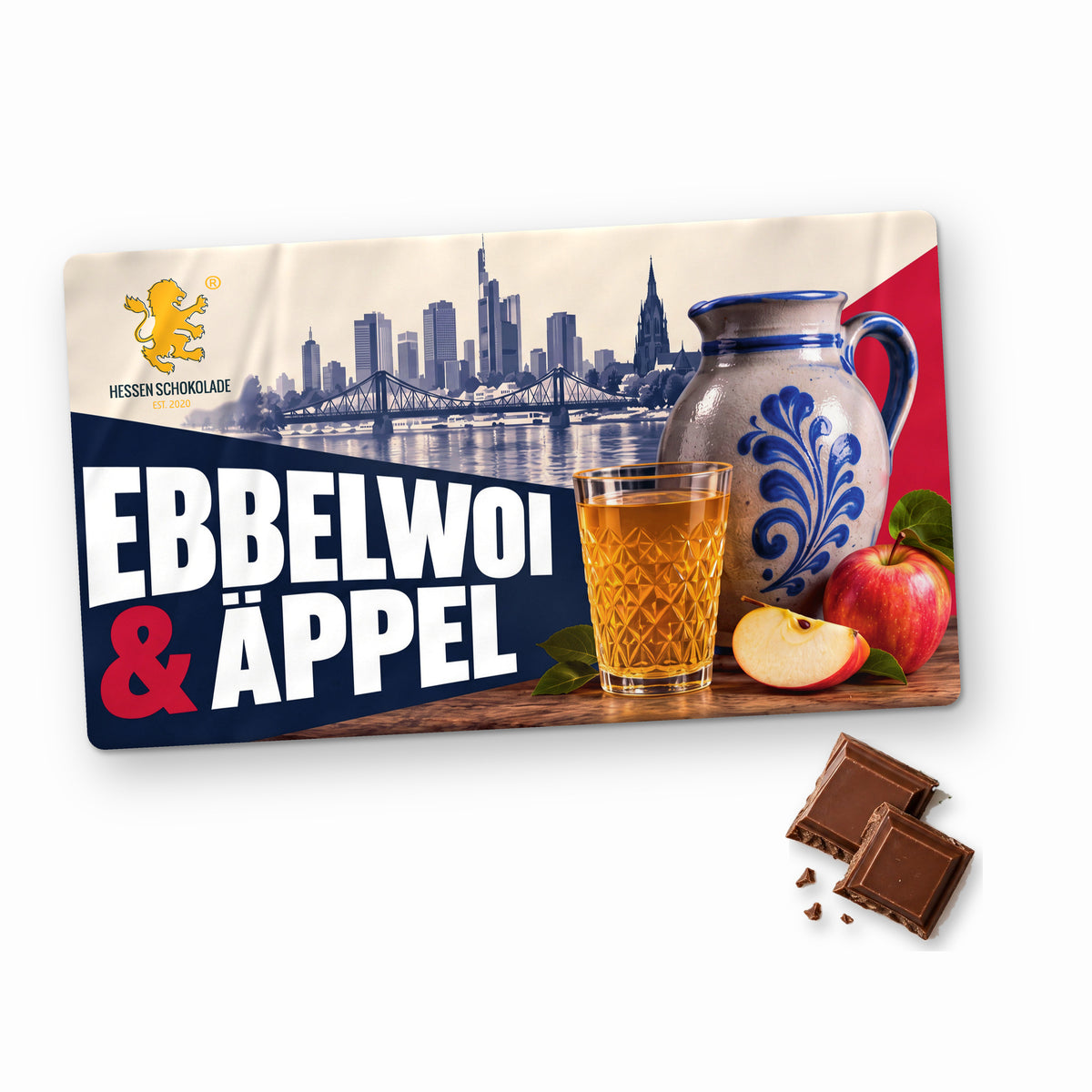 Frankfurt Schokolade „Ebbelwoi & Äppel“ im Querformat – Souvenir aus Frankfurt am Main