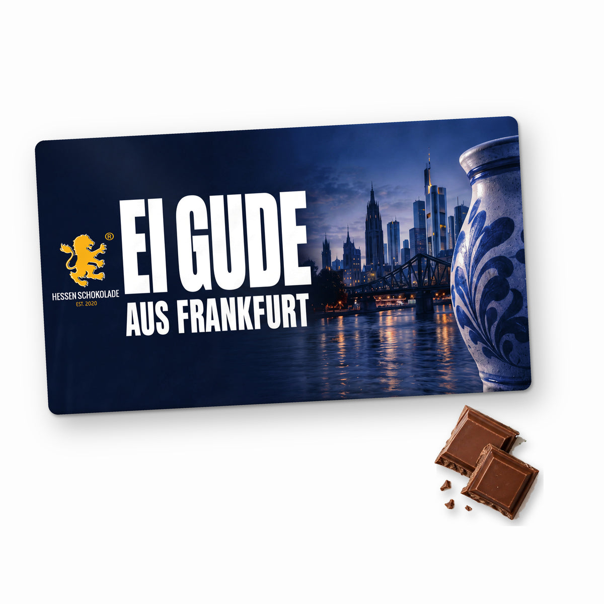 Frankfurt Schokolade „Ei Gude aus Frankfurt“ im Querformat – Souvenir aus Frankfurt am Main