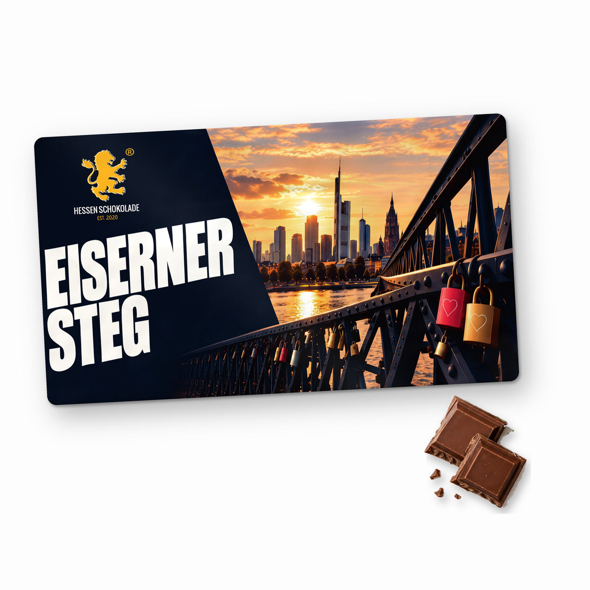 Frankfurt Schokolade „Eiserner Steg“ im Querformat – Souvenir aus Frankfurt am Main