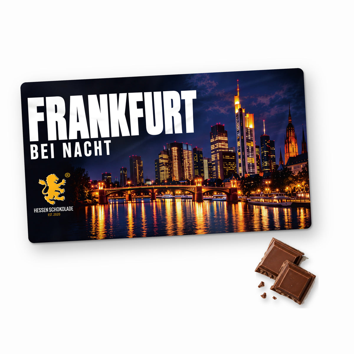 Frankfurt Schokolade „Frankfurt bei Nacht“ im Querformat – Souvenir aus Frankfurt am Main