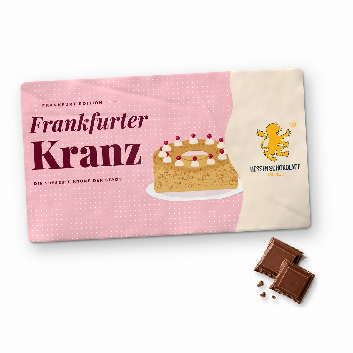 Frankfurt Schokolade „Frankfurter Kranz – Die süßeste Krone der Stadt“ im Querformat – Souvenir aus Frankfurt am Main