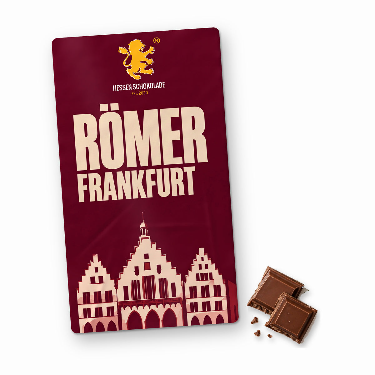 Frankfurt Schokolade: Vollmilch-Tafel mit Banderole „Römer Frankfurt“ – Süße Grüße aus Frankfurt am Main