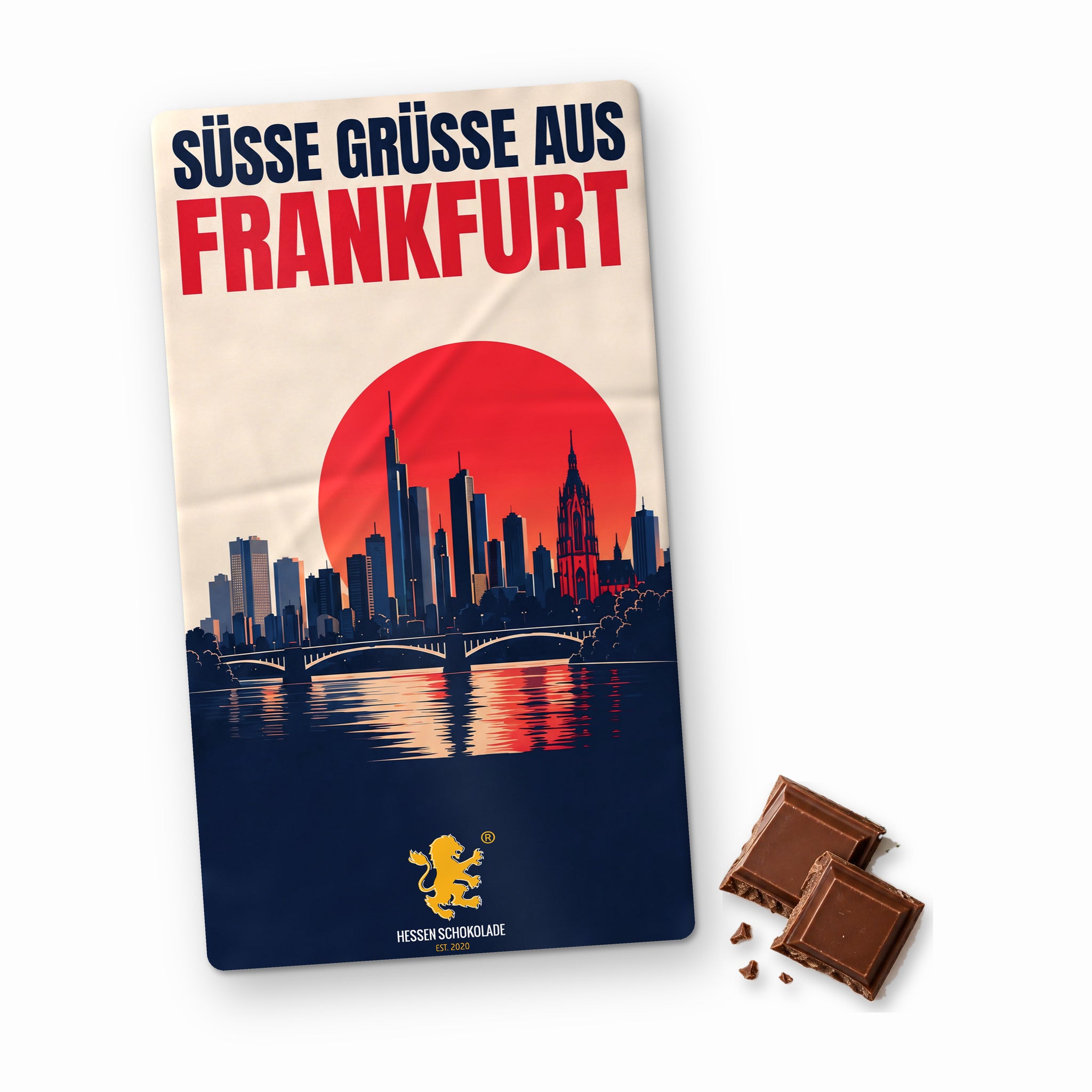 Frankfurt Schokolade: Vollmilch-Tafel mit Banderole „Süße Grüße aus Frankfurt“ – Süße Grüße aus Frankfurt am Main