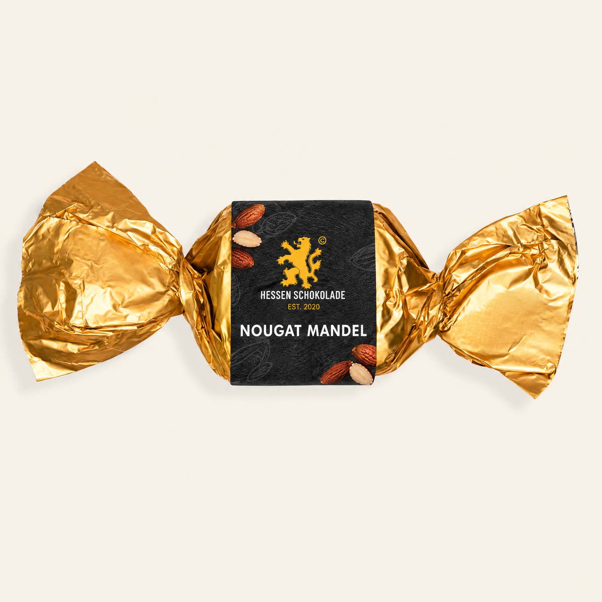 Nougathappen Nougat Mandel in Goldfolie mit Hessen Schokolade Banderole