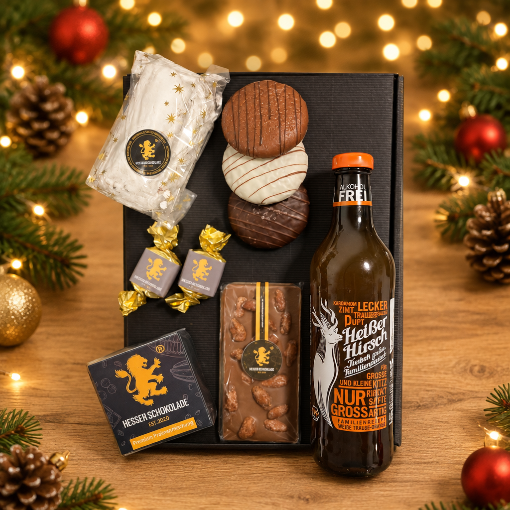 Weihnachtspräsent ORANGE-TWO alkoholfrei mit BIO-Punsch – Hessen Schokolade