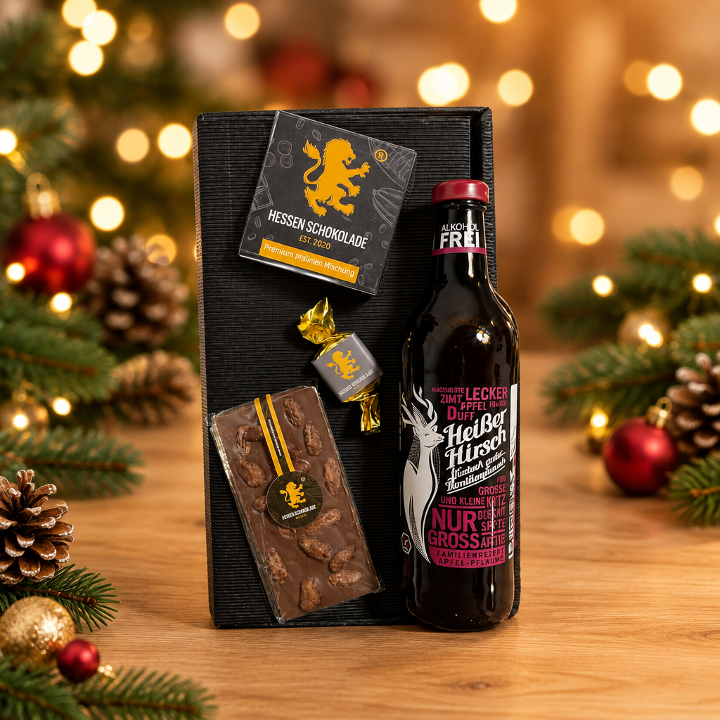 Weihnachtsgeschenk LILA XMAS alkoholfrei – Präsentbox von Hessen Schokolade