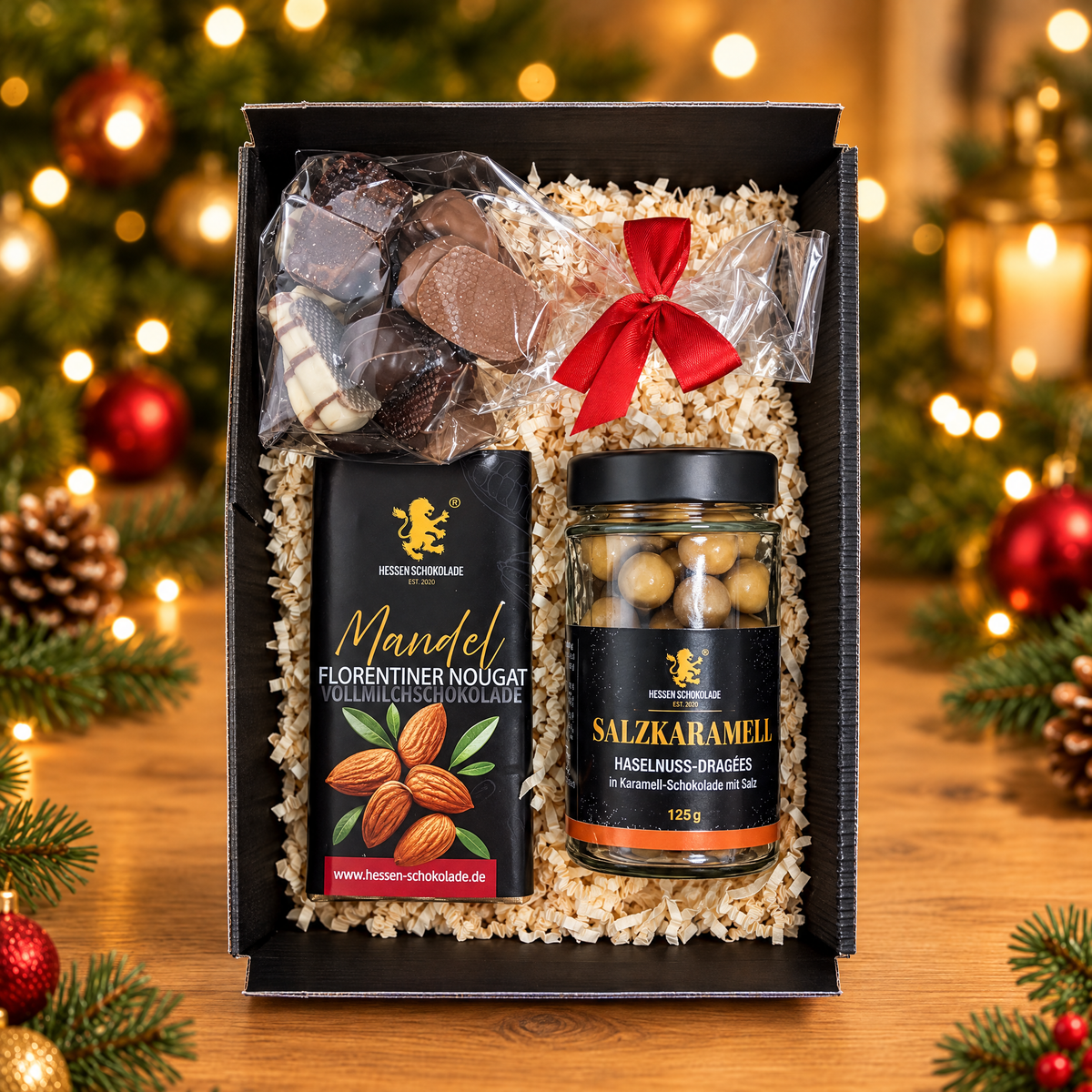 Weihnachtspräsent Mandel & Salzkaramell von Hessen Schokolade