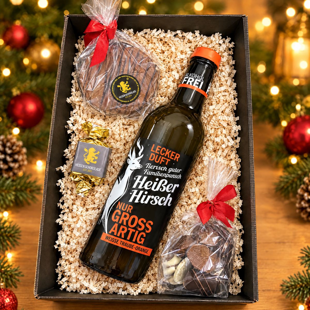 Weihnachtspräsent alkoholfrei mit Heißer Hirsch Punsch Weiße Traube-Orange