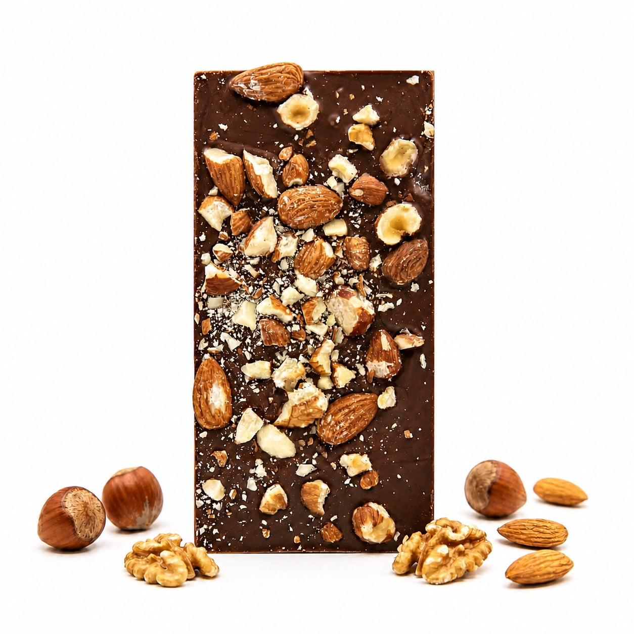 Premium Vollmilchschokolade Nussmix mit Haselnuss, Mandel und Walnuss – Hessen Schokolade