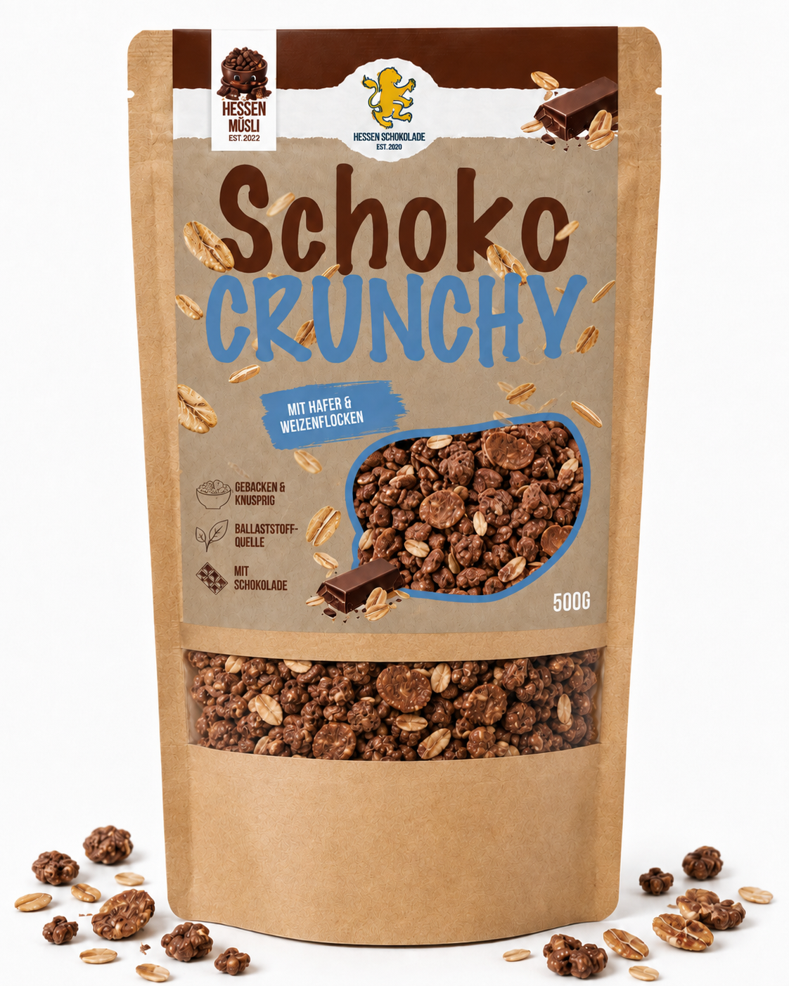 Schoko Crunchy Müsli 500 g Beutel – gebackenes Schokoladen-Müsli mit Kakao und Zartbitter-Cornflakes