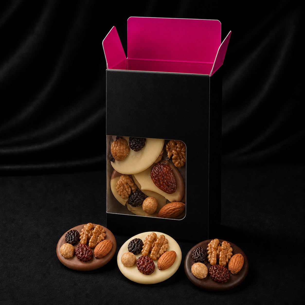 Schokotaler gemischt 70 g – Vollmilch, Weiß und Zartbitter von Hessen Schokolade in der Geschenkbox mit Sichtfenster
