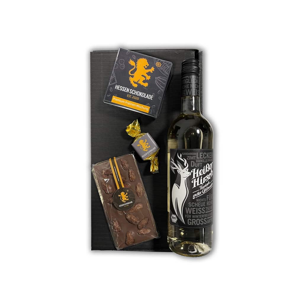 Weihnachtspräsent weisser BIO Glühwein, Pralinen, Schokolade WHITE-XMAS