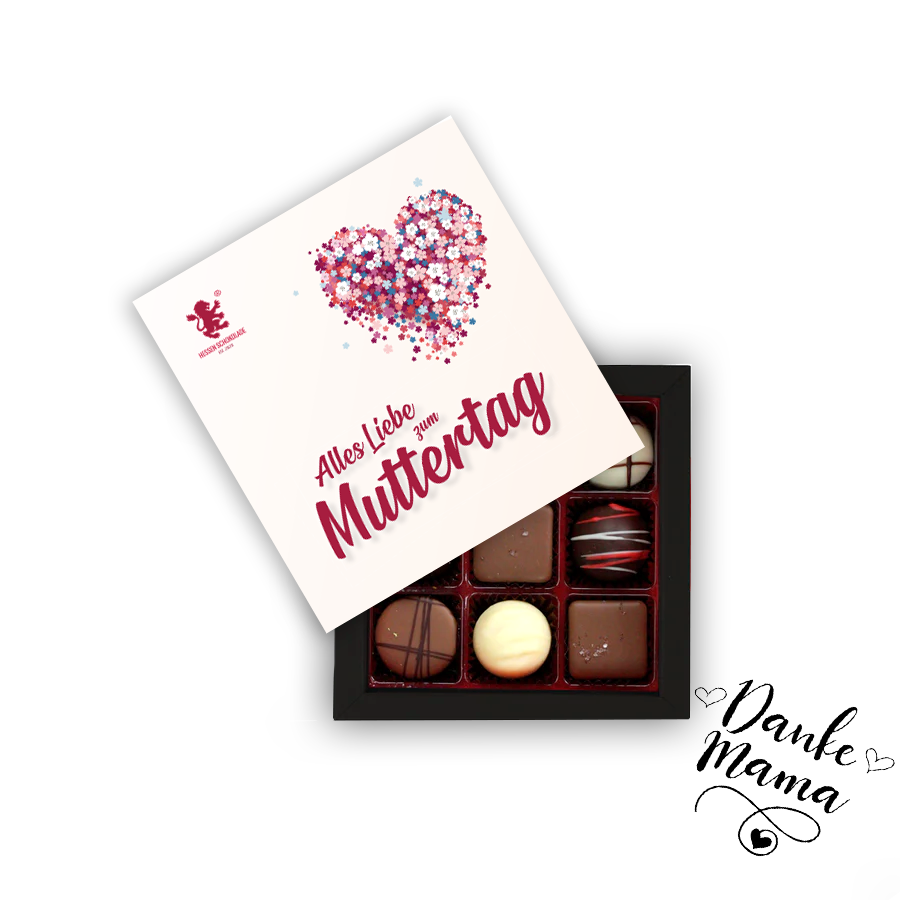Muttertagmischung Premium Pralinen 9er - Hessen Schokolade®-Muttertag Blumenherz