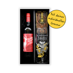 Weihnachtspräsent Glühwein mit DEINEM gravierten Glas, Schokolade, Nougat GRA2-RED-XMAS